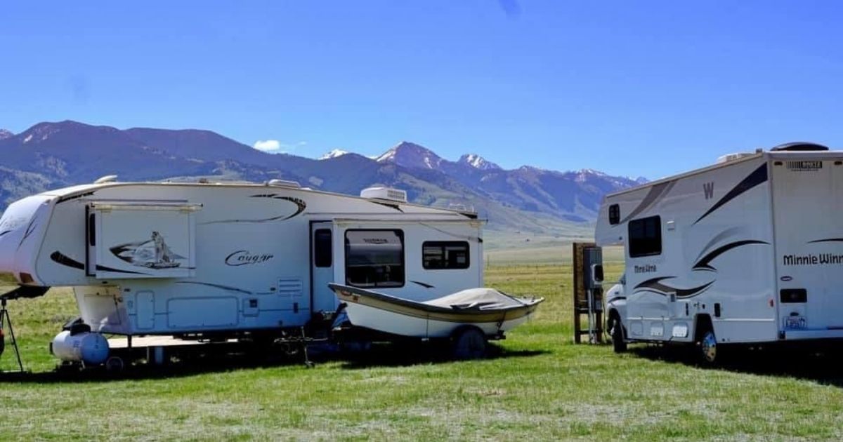 RV parked in the mountains 